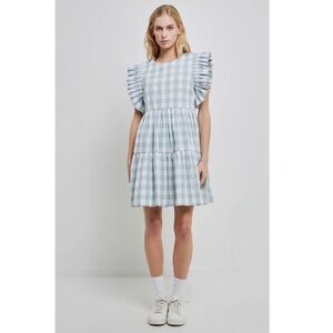 English Factory Gingham Mini Dress Mint Green size M